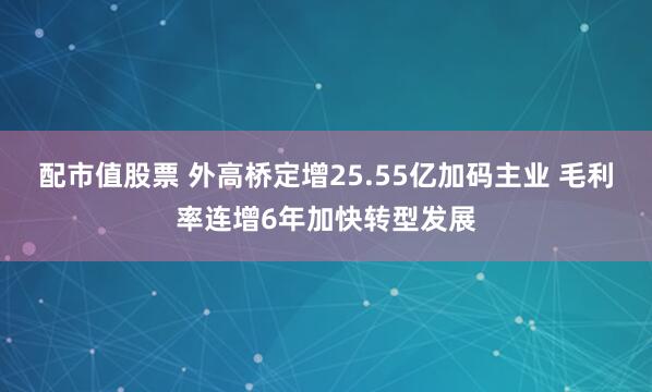 配市值股票 外高桥定增25.55亿加码主业 毛利率连增6年加快转型发展