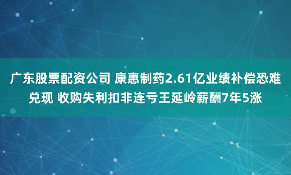 广东股票配资公司 康惠制药2.61亿业绩补偿恐难兑现 收购失利扣非连亏王延岭薪酬7年5涨