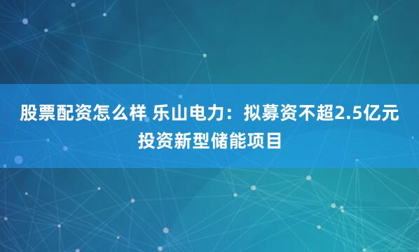 股票配资怎么样 乐山电力：拟募资不超2.5亿元投资新型储能项目